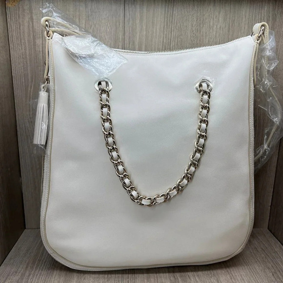 G.I.L.I Womens Handbag Leather Zip-Around Hobo Sling Crossbody Bag Ivory - Picture 4 of 10